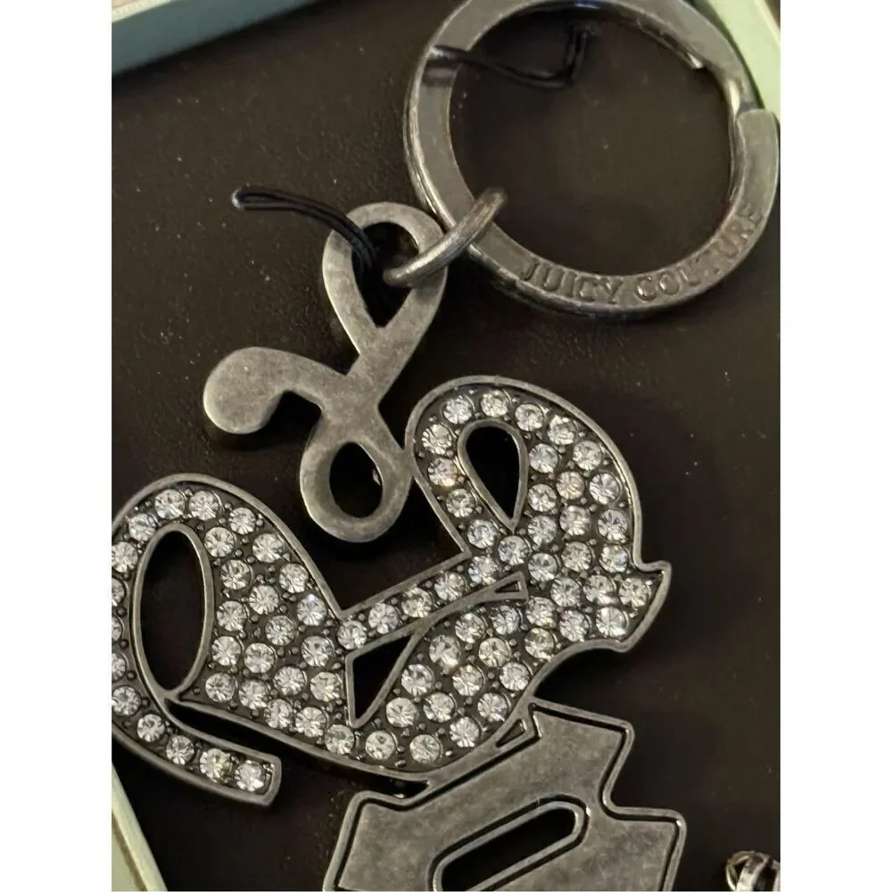 Juicy couture silver gothic logo pave studded chain  bag charm /fob keychain